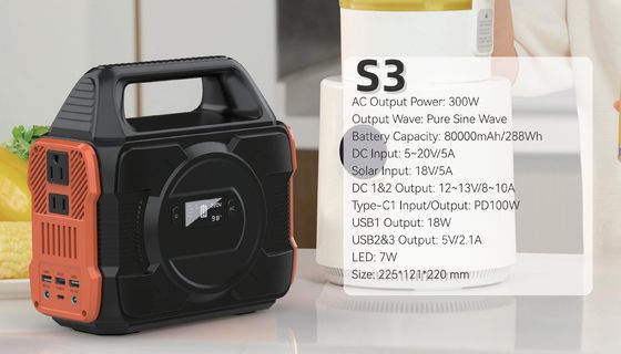110/220V 300W/288wh सीन वेव जनरेटर अनुकूलन योग्य रंग में आउटडोर पावर स्टेशन