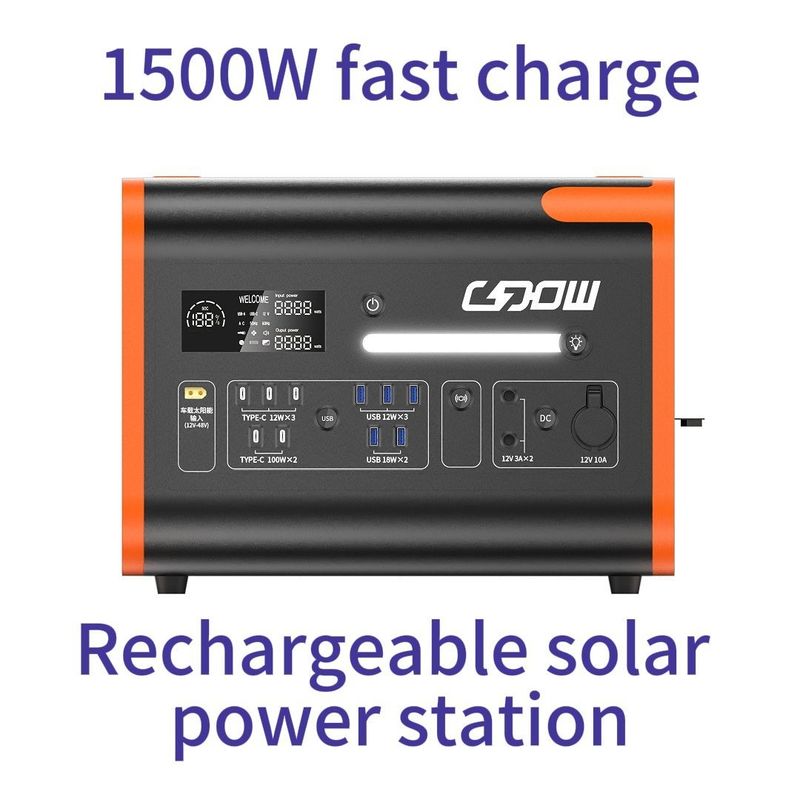 पोर्टेबल सोलर पावर स्टेशन 2200W परिवार और आपात स्थिति के लिए LiFePO4 बैटरी जनरेटर