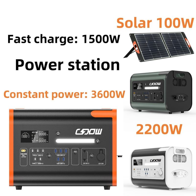 आउटडोर आपातकालीन RV जनरेटर के लिए पोर्टेबल सौर ऊर्जा स्टेशन 2000W रिचार्जेबल मोबाइल फोन चार्जर एसी आउटपुट 220V