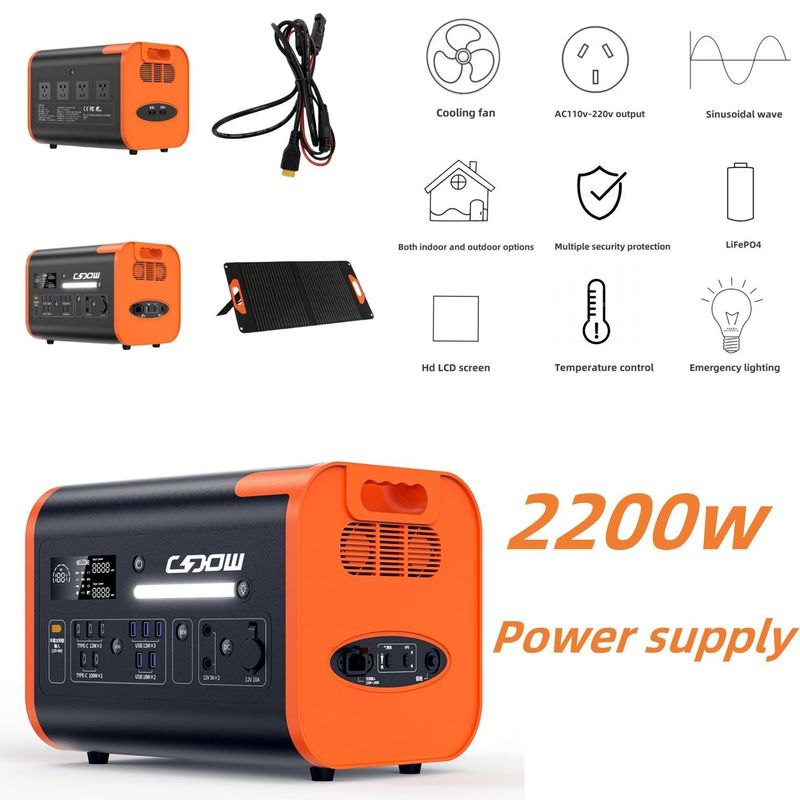 आउटडोर कैम्पिंग और घरेलू आपातकाल के लिए पोर्टेबल पावर स्टेशन 600W 1500W 2000W 2200W लिथियम बैटरी रिचार्जेबल सोलर जनरेटर