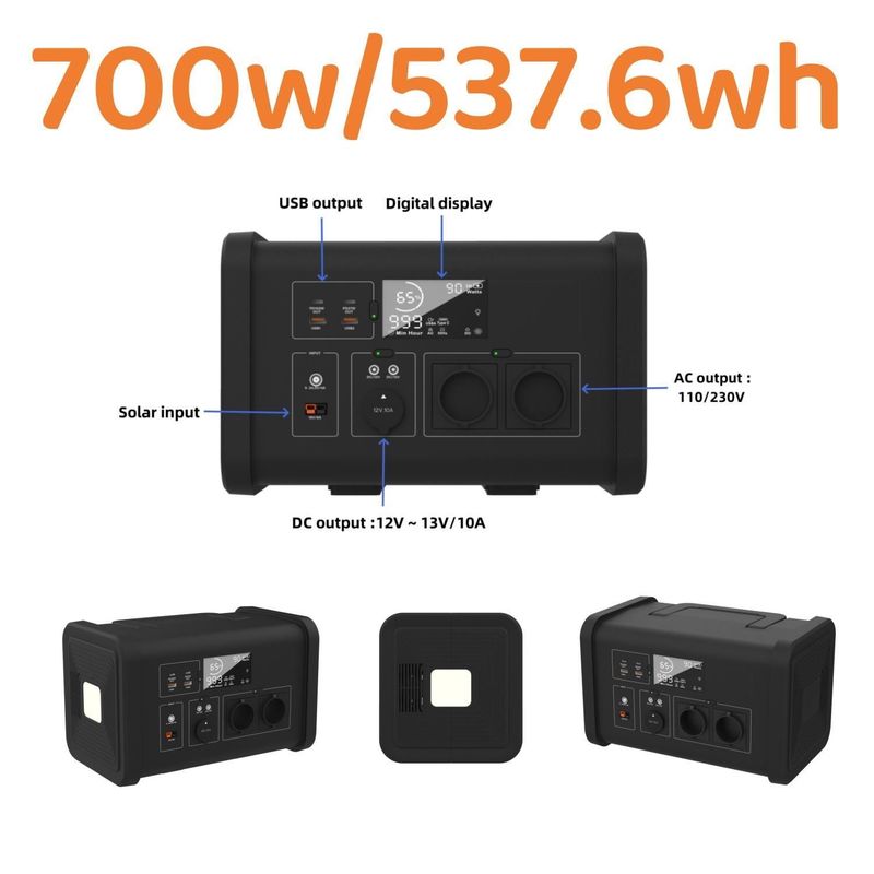 700W AC आउटपुट ऑफ-ग्रिड होम ऊर्जा स्वतंत्रता के लिए पोर्टेबल सोलर पावर स्टेशन