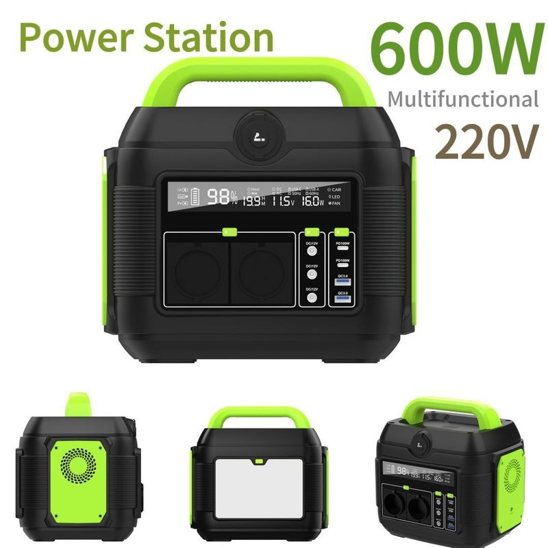 कैम्पिंग और दूरस्थ स्थानों के लिए पोर्टेबल पावर स्टेशन 600W 576wh एमपीपीटी एसी पावर बैंक