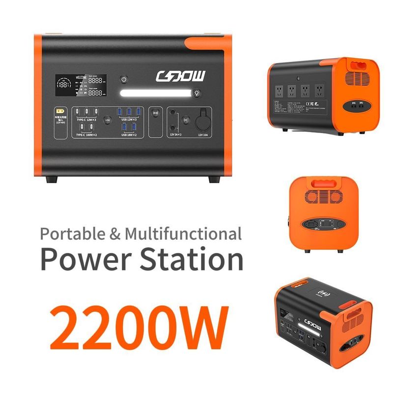 टाइप-सी 3*18W/2*100W और 2500W रिचार्जेबल सोलर पैनल के साथ 2200W पोर्टेबल पावर बैंक
