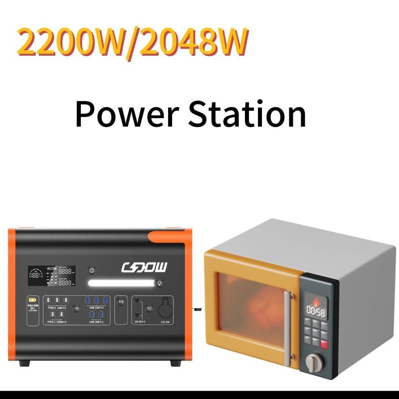 पोर्टेबल पावर स्टेशन 1500W/2200W/3000W सभी एसी आउटपुट सॉकेट के साथ ब्लैक ऑरेंज