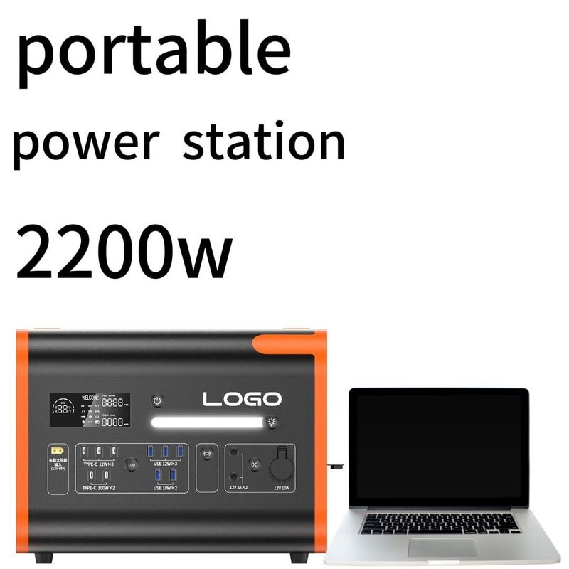2200W110/220V ऑरेंज ब्लैक के साथ साइलेंट आउटडोर होम आपातकालीन बिजली स्टेशन और टिकाऊ