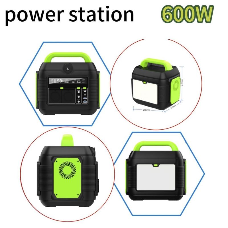 110V/220V समर्थन पोर्टेबल पावर स्टेशन 600W/1500W आउटपुट और DC आउटपुट 12-13V 10A के साथ