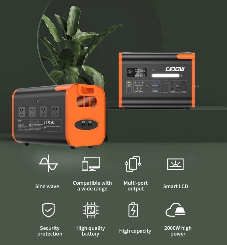 AT22 सौर जनरेटर 2200W 220V 110V LiFePO4 पोर्टेबल सौर ऊर्जा स्टेशन नारंगी काला